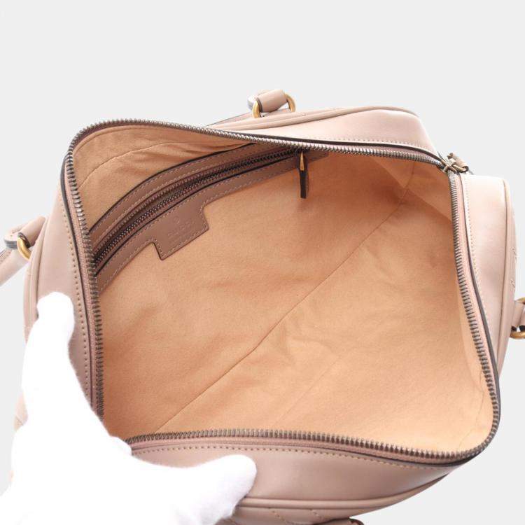 Pre Owned Gucci Pink Leather GG Marmont Medium Tote Bag