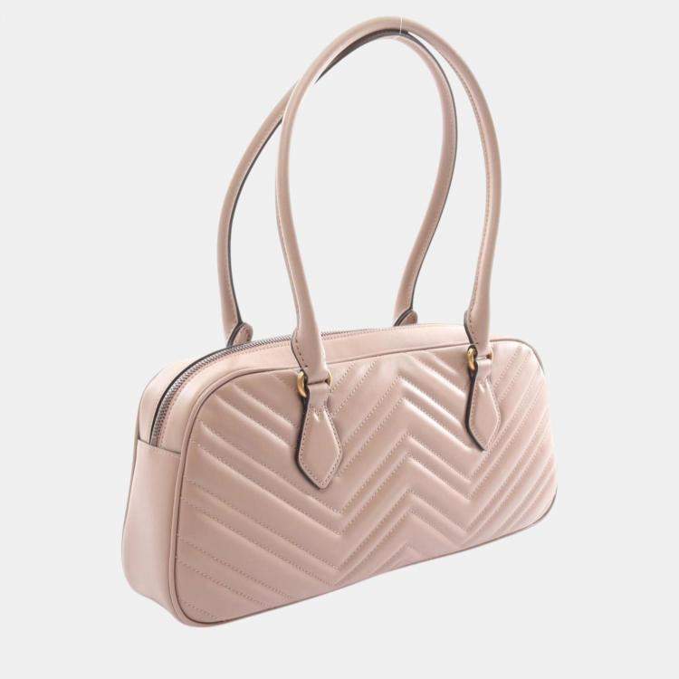 Pre Owned Gucci Pink Leather GG Marmont Medium Tote Bag