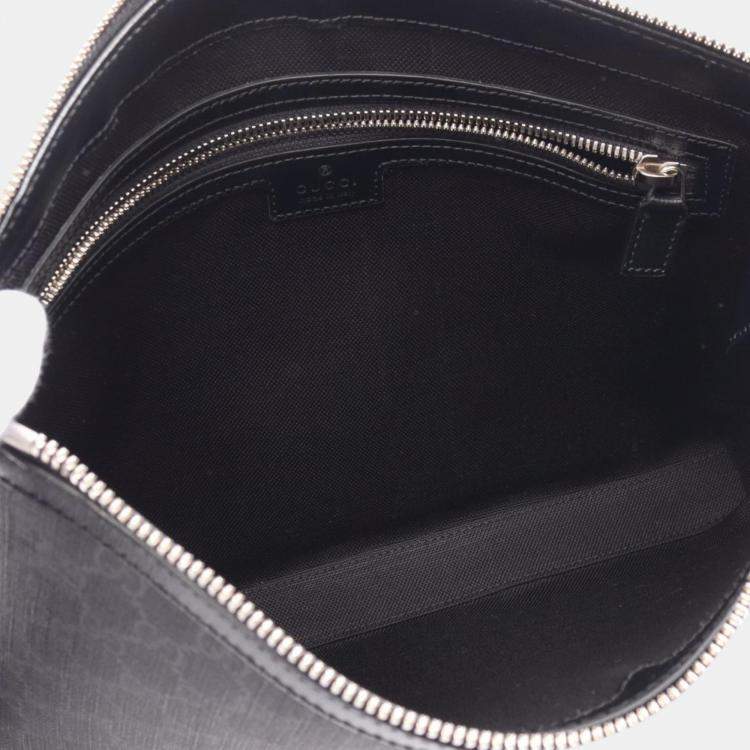 Pre Owned Gucci Black Grey Coated Canvas Leather Interlocking G GG Supreme Shoulder Bag