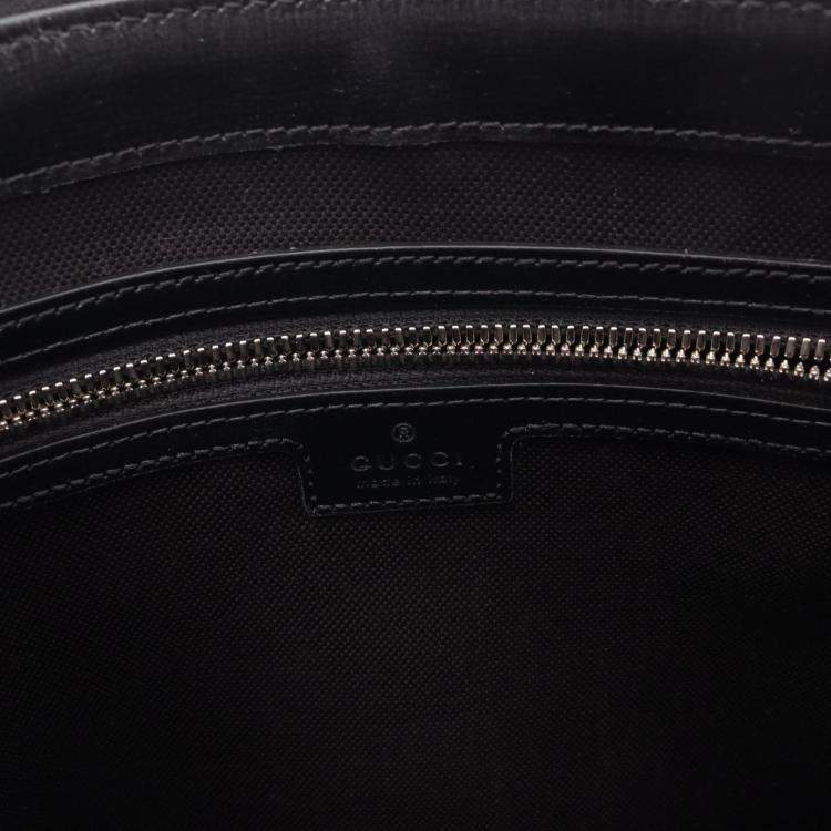 Pre Owned Gucci Black Grey Coated Canvas Leather Interlocking G GG Supreme Shoulder Bag