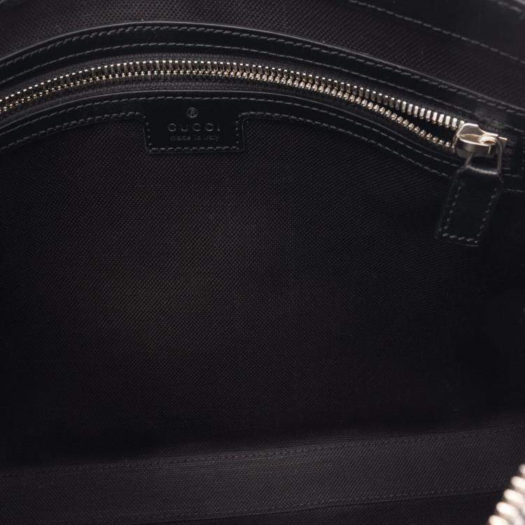 Pre Owned Gucci Black Grey Coated Canvas Leather Interlocking G GG Supreme Shoulder Bag