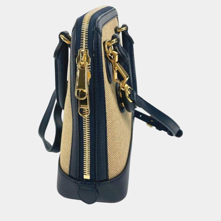 Pre Owned Gucci Beige x Dark Navy Horsebit 1955 Shoulder Bag