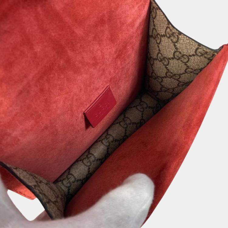 Pre Owned Gucci Beige Red GG Double Chain Crossbody bag