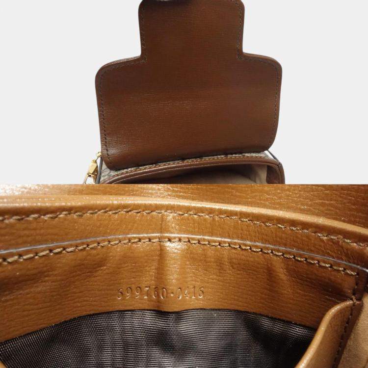 Pre Owned Gucci Beige Brown Canvas Horsebit GG Supreme Chain Wallet