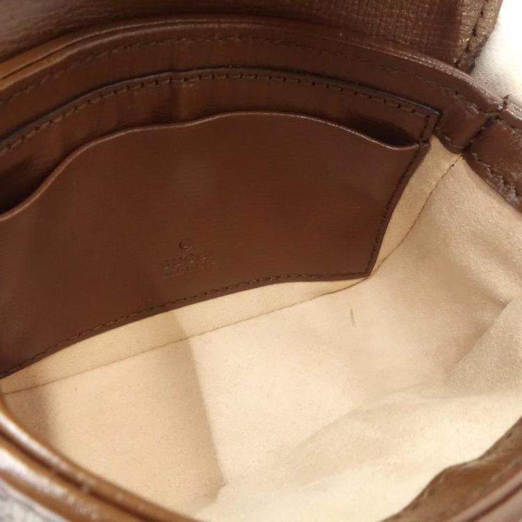 Pre Owned Gucci Beige Brown Canvas Horsebit GG Supreme Chain Wallet