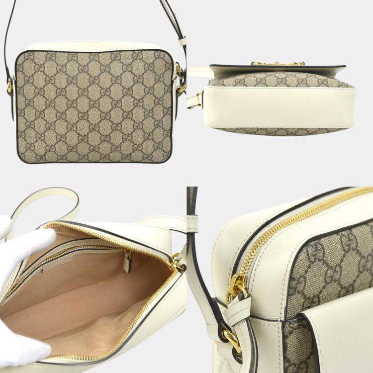 Pre Owned Gucci Beige/White Gold PVC/Leather GG Supreme Shoulder Bag