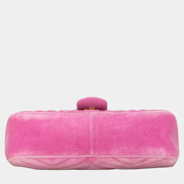 Pre Owned Gucci Pink Velvet GG Marmont Crystal Jewel Chain Shoulder Bag