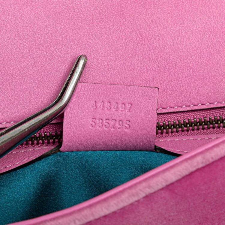 Pre Owned Gucci Pink Velvet GG Marmont Crystal Jewel Chain Shoulder Bag