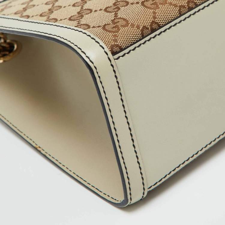 Pre Owned Gucci Beige/White GG Canvas and Leather Large Emily Chain Shoulder Bag