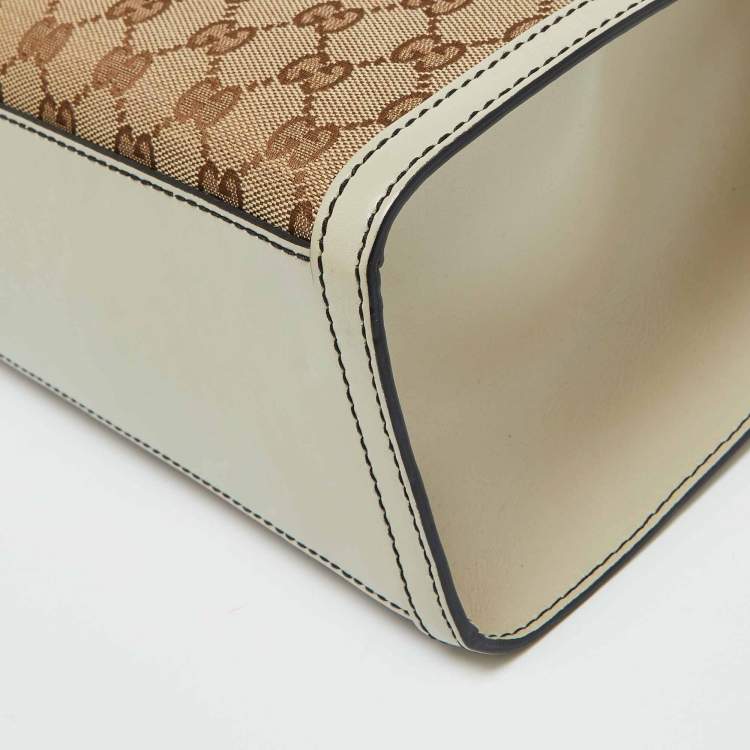 Pre Owned Gucci Beige/White GG Canvas and Leather Large Emily Chain Shoulder Bag
