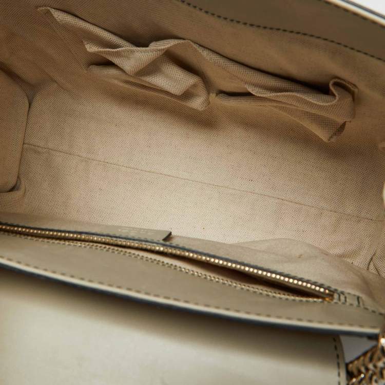 Pre Owned Gucci Beige/White GG Canvas and Leather Large Emily Chain Shoulder Bag
