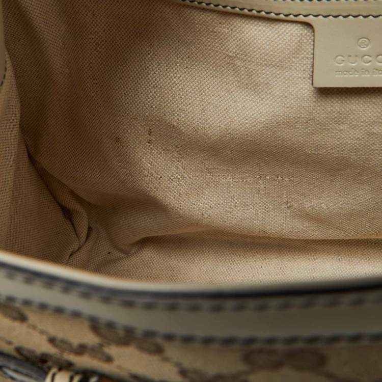 Pre Owned Gucci Beige/White GG Canvas and Leather Large Emily Chain Shoulder Bag