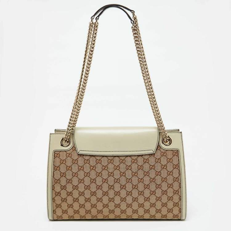 Pre Owned Gucci Beige/White GG Canvas and Leather Large Emily Chain Shoulder Bag