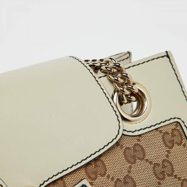 Pre Owned Gucci Beige/White GG Canvas and Leather Large Emily Chain Shoulder Bag