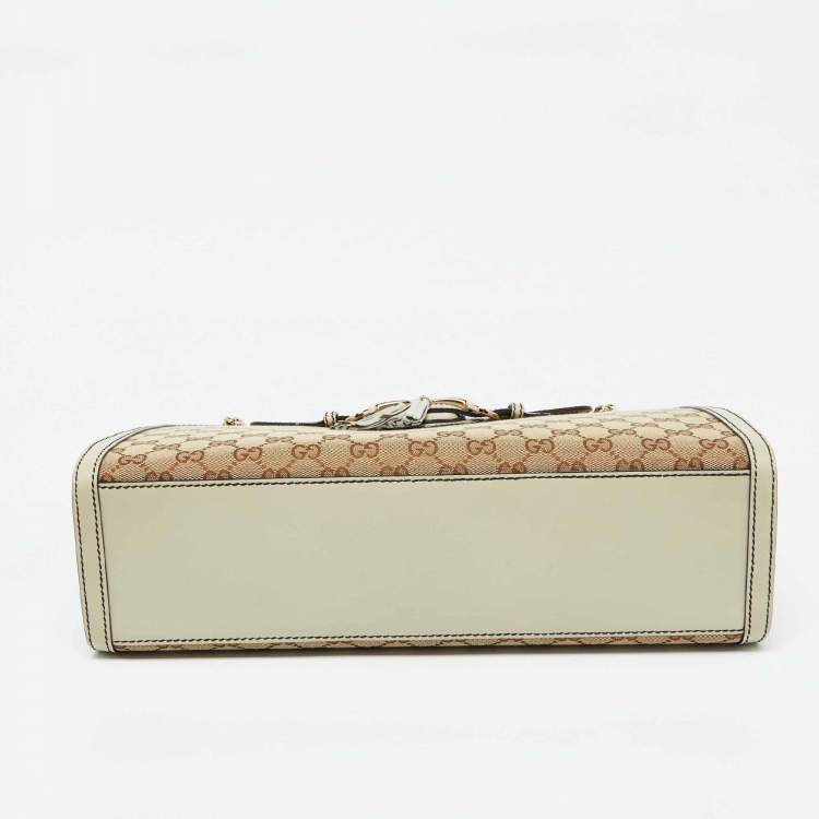 Pre Owned Gucci Beige/White GG Canvas and Leather Large Emily Chain Shoulder Bag