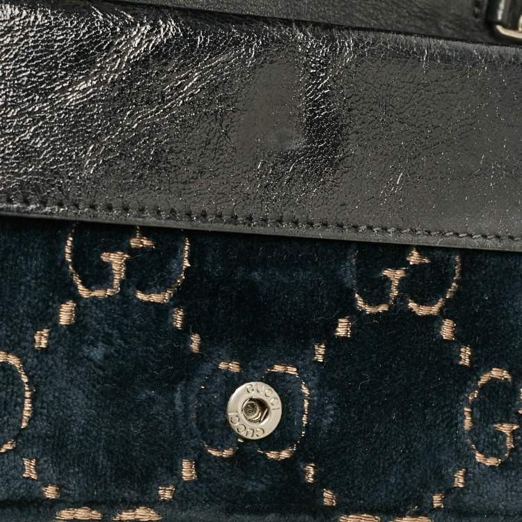 Pre Owned Gucci Teal Blue GG Velvet and Leather Super Mini Dionysus Crossbody Bag