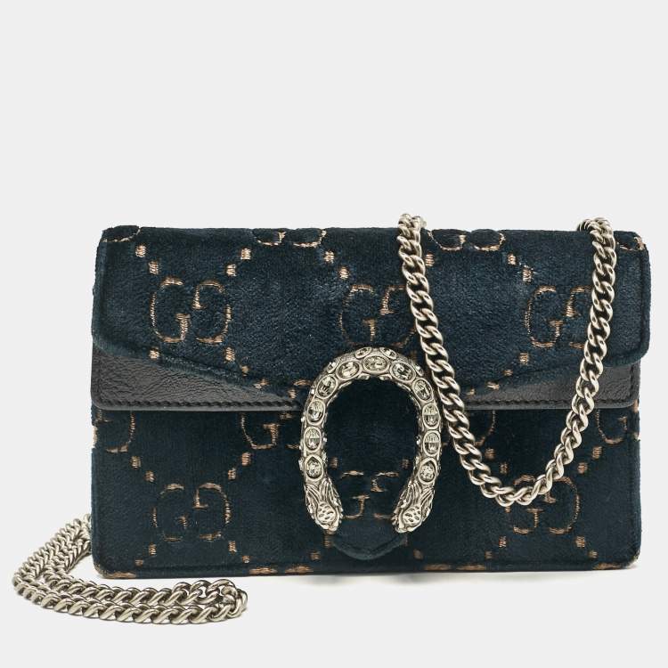 Gucci Teal Blue GG Velvet and Leather Super Mini Dionysus Crossbody Bag Gucci TLC
