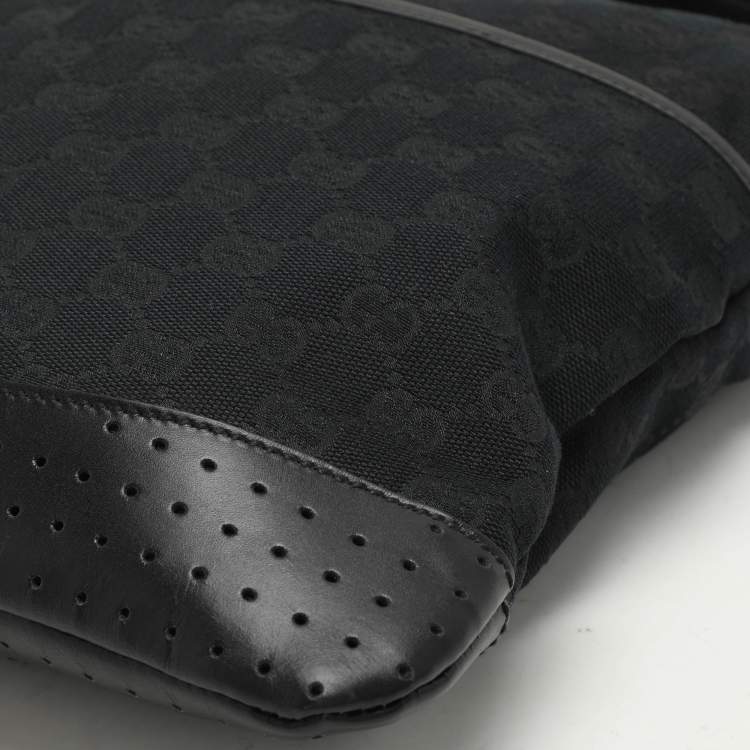Pre Owned Gucci Black GG Canvas and Leather Messenger Bag