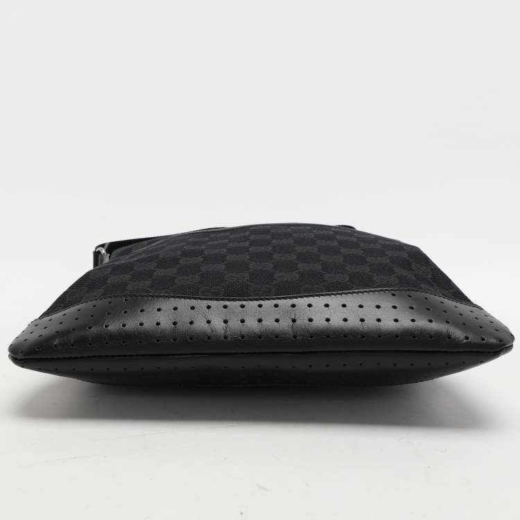Pre Owned Gucci Black GG Canvas and Leather Messenger Bag