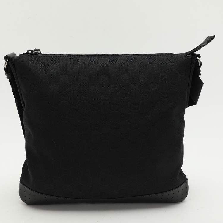Pre Owned Gucci Black GG Canvas and Leather Messenger Bag