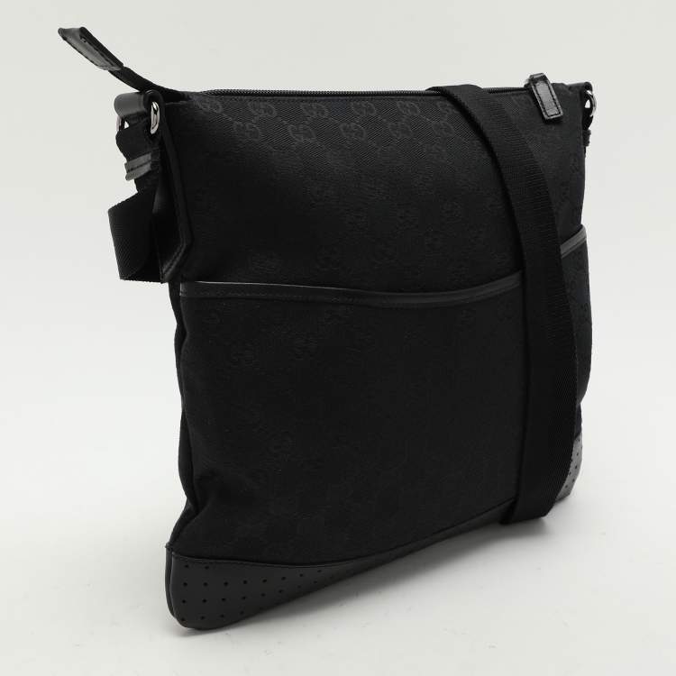 Pre Owned Gucci Black GG Canvas and Leather Messenger Bag