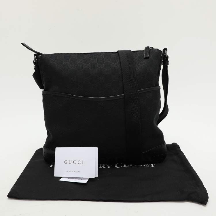 Pre Owned Gucci Black GG Canvas and Leather Messenger Bag