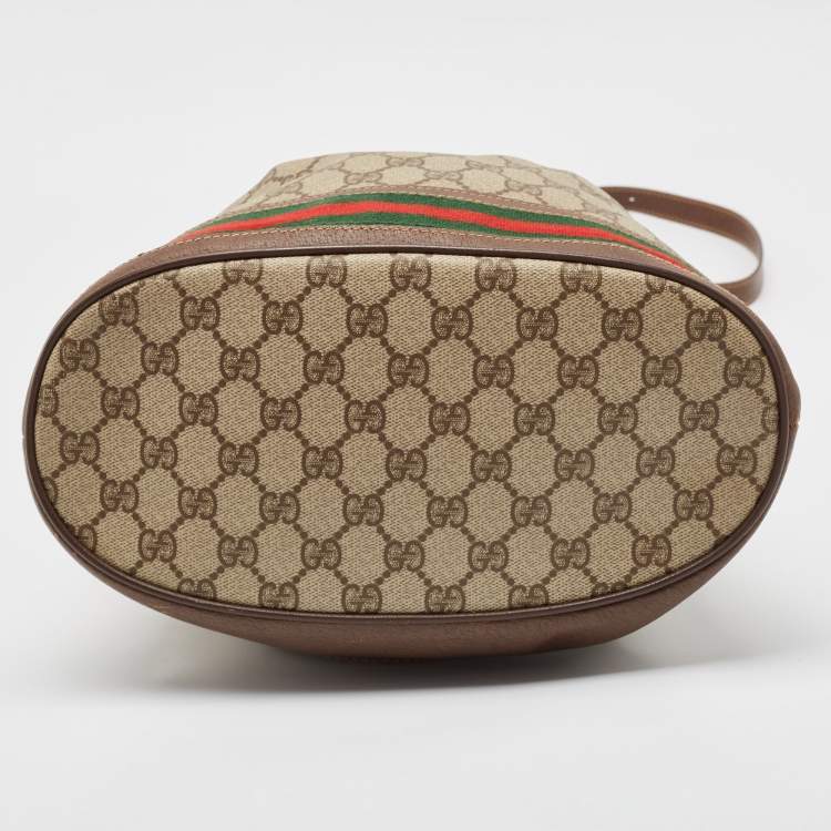 Pre Owned Gucci Beige/Brown GG Supreme Canvas and Leather Ophidia Bucket Bag