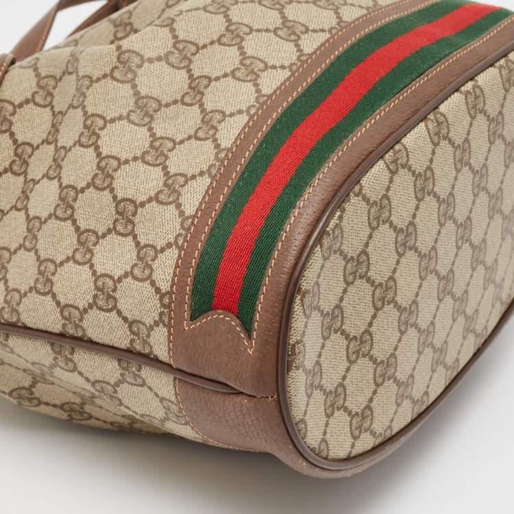 Pre Owned Gucci Beige/Brown GG Supreme Canvas and Leather Ophidia Bucket Bag