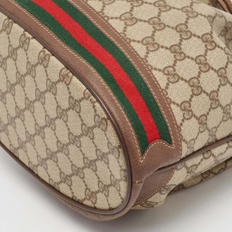 Pre Owned Gucci Beige/Brown GG Supreme Canvas and Leather Ophidia Bucket Bag
