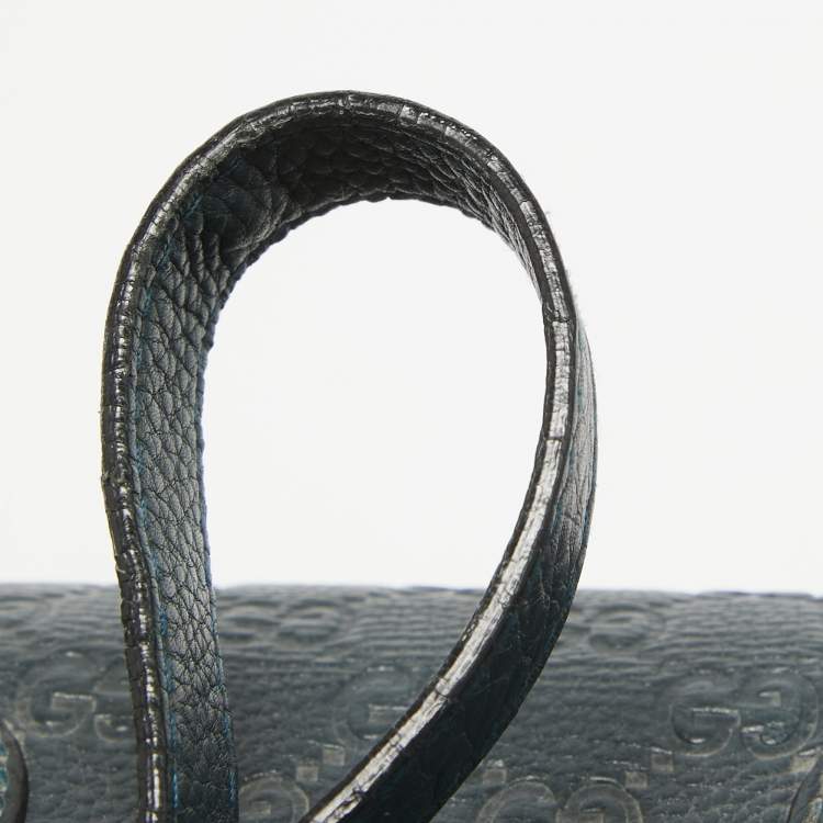 Pre Owned Gucci Navy Blue Leather Large New Bamboo Tassel Top Handle Bag