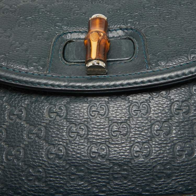 Pre Owned Gucci Navy Blue Leather Large New Bamboo Tassel Top Handle Bag