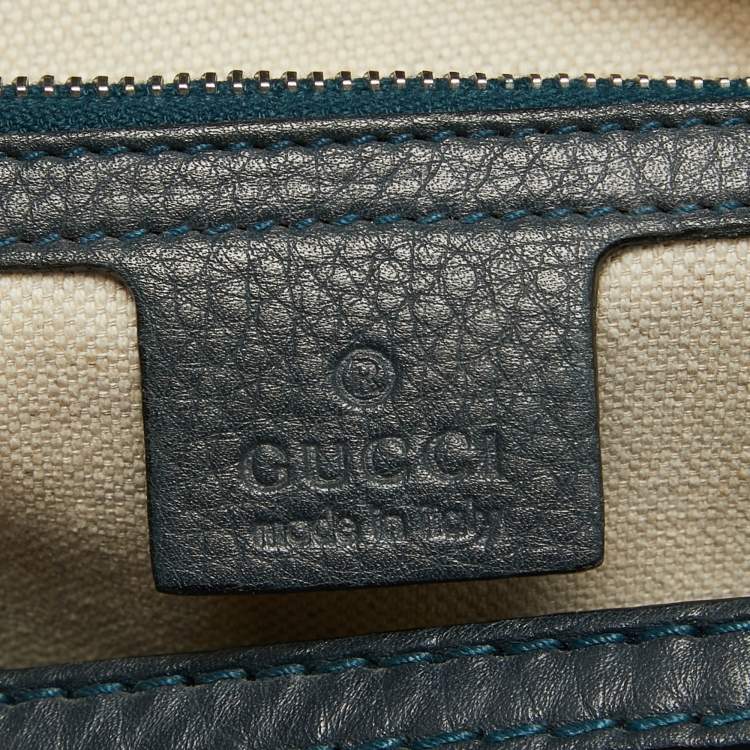Pre Owned Gucci Navy Blue Leather Large New Bamboo Tassel Top Handle Bag