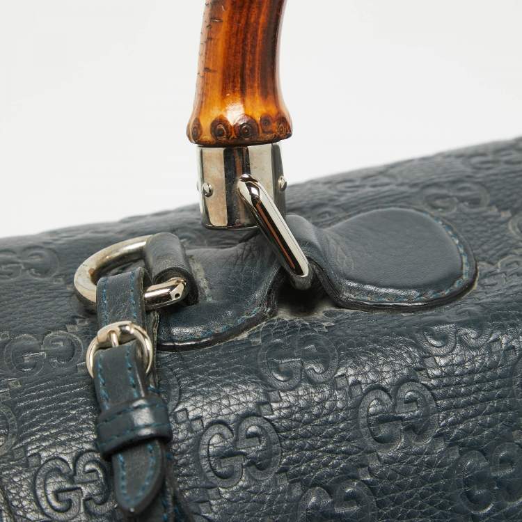 Pre Owned Gucci Navy Blue Leather Large New Bamboo Tassel Top Handle Bag