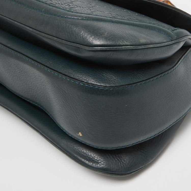 Pre Owned Gucci Navy Blue Leather Large New Bamboo Tassel Top Handle Bag