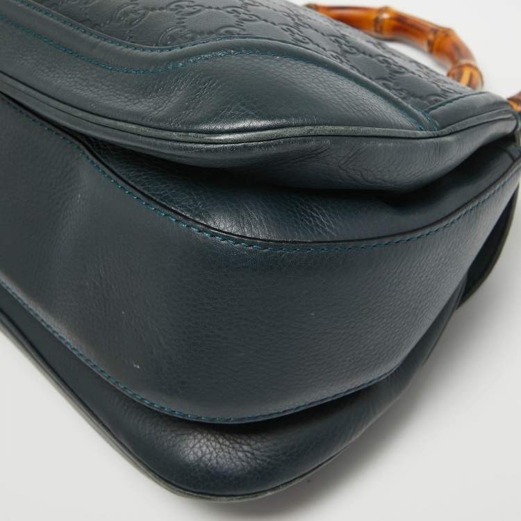 Pre Owned Gucci Navy Blue Leather Large New Bamboo Tassel Top Handle Bag