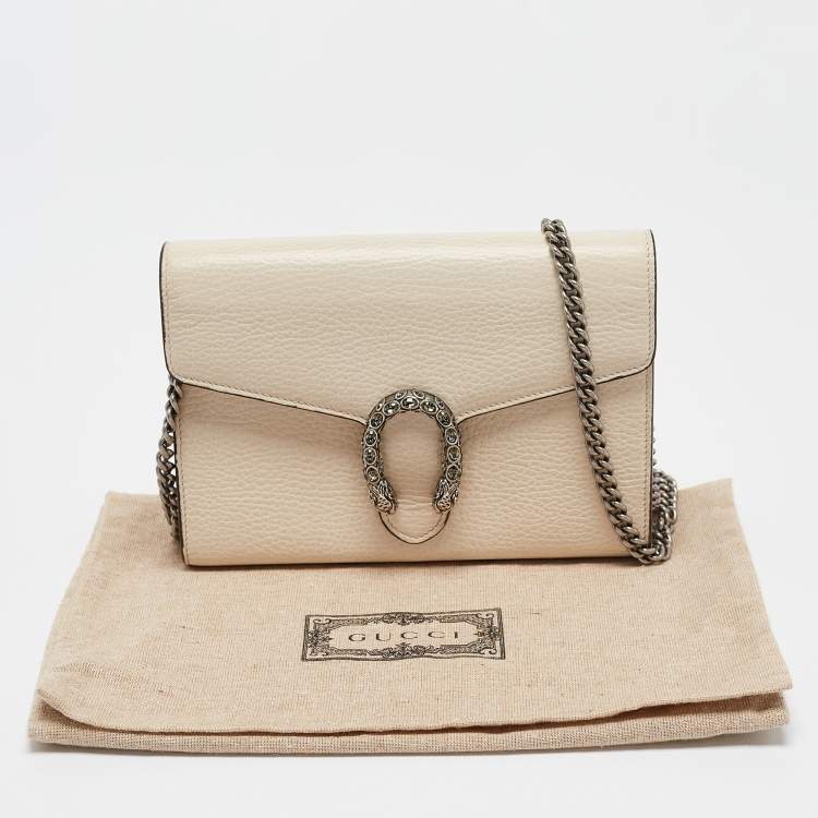 Pre Owned Gucci Off White Leather Mini Crystals Dionysus Shoulder Bag