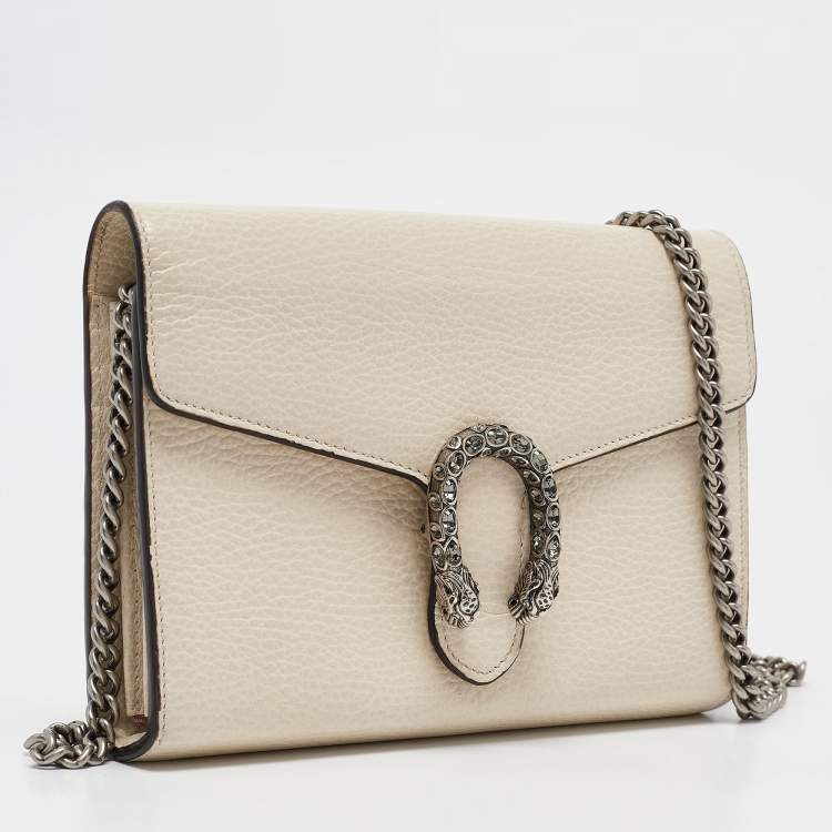 Pre Owned Gucci Off White Leather Mini Crystals Dionysus Shoulder Bag