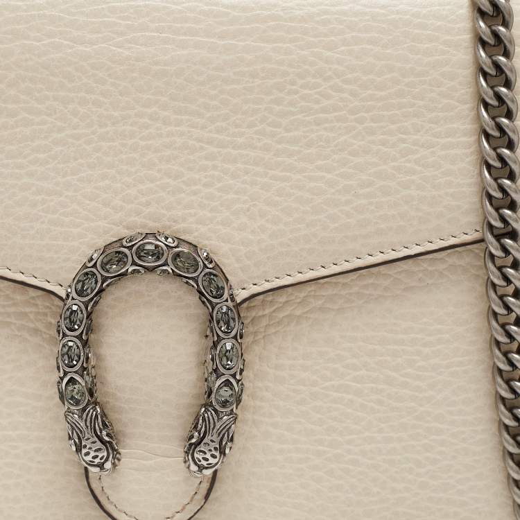 Pre Owned Gucci Off White Leather Mini Crystals Dionysus Shoulder Bag