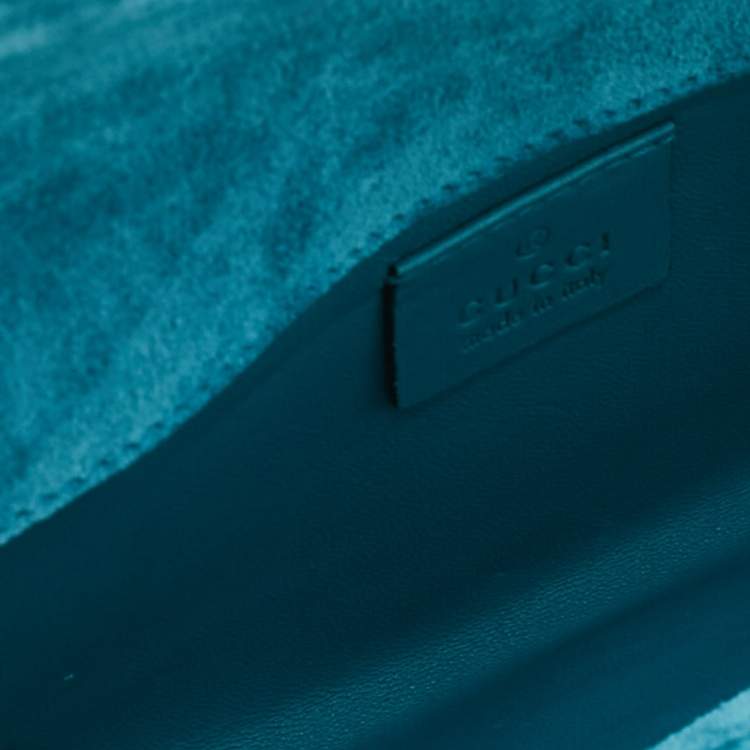 Pre Owned Gucci Teal Blue Microguccissima Patent Leather Broadway Clutch