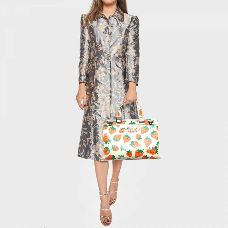 Pre Owned Gucci Multicolor Strawberry Print Leather Medium Zumi Tote