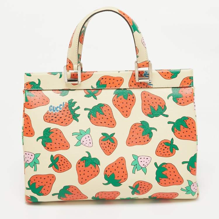 Pre Owned Gucci Multicolor Strawberry Print Leather Medium Zumi Tote