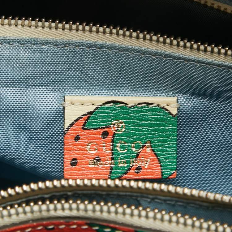 Pre Owned Gucci Multicolor Strawberry Print Leather Medium Zumi Tote