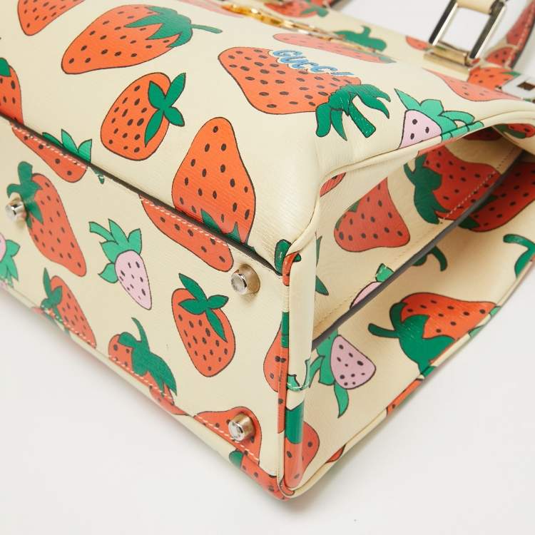 Pre Owned Gucci Multicolor Strawberry Print Leather Medium Zumi Tote