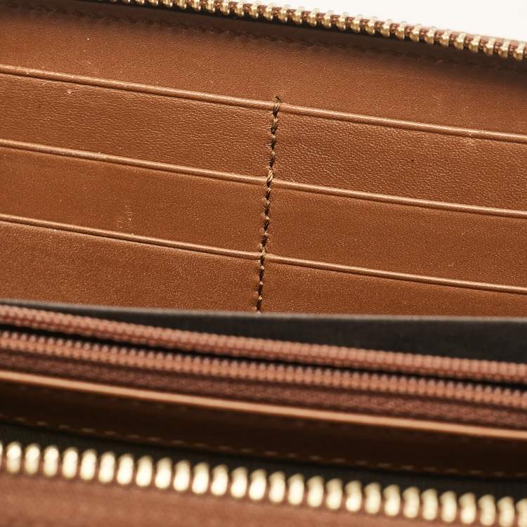 Pre Owned Gucci Beige Bee Printed GG Supreme Canvas Zip Around Continental Wallet