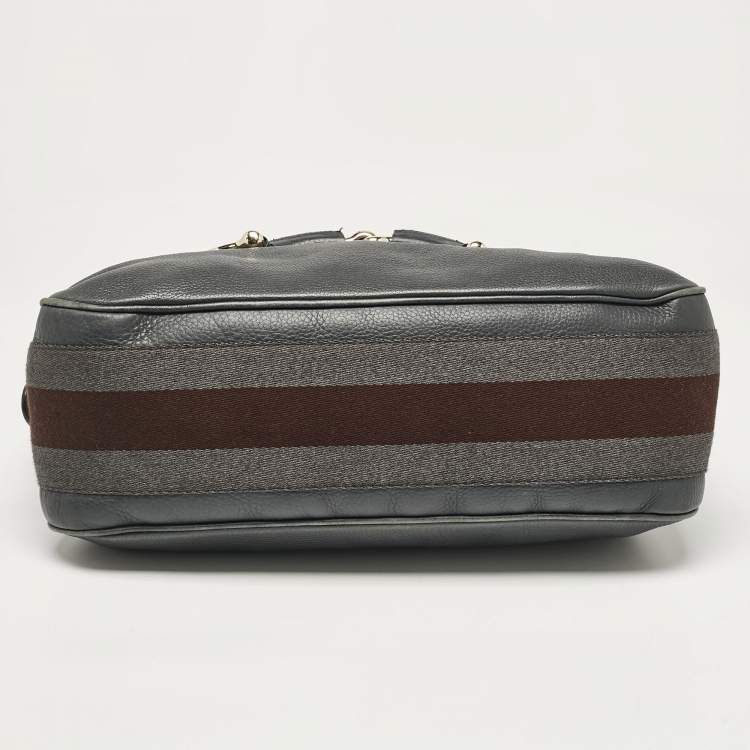 مملوكة مسبقًا Gucci Dark Grey Leather Medium Web Horsebit Heritage Hobo
