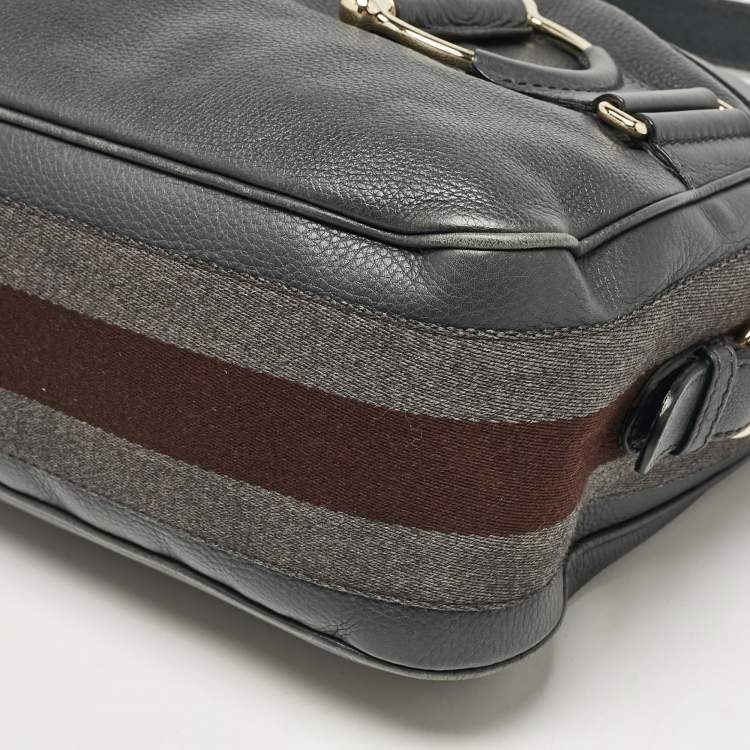 مملوكة مسبقًا Gucci Dark Grey Leather Medium Web Horsebit Heritage Hobo