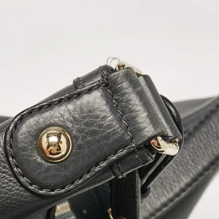 مملوكة مسبقًا Gucci Dark Grey Leather Medium Web Horsebit Heritage Hobo