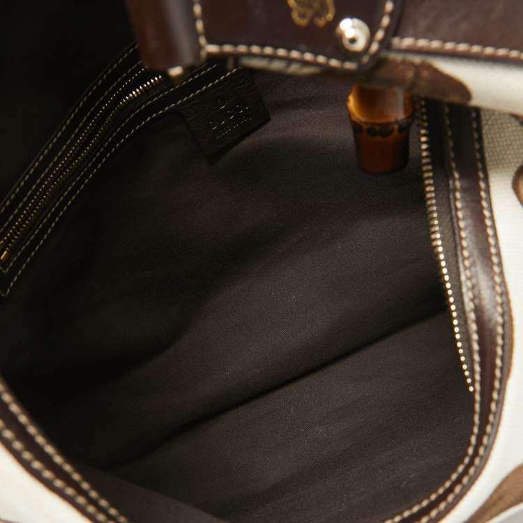 Pre Owned Gucci Dark Brown/Natural Print Canvas Bamboo Horsebit Amalfi Hobo