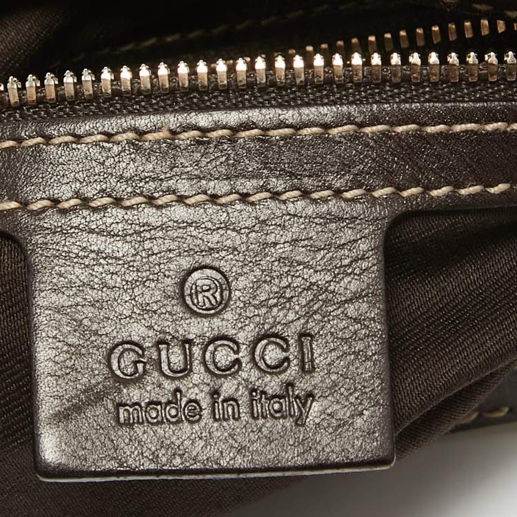 Pre Owned Gucci Dark Brown/Natural Print Canvas Bamboo Horsebit Amalfi Hobo
