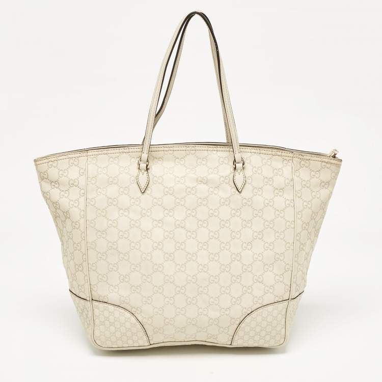 Pre Owned Gucci Off White Microguccissima Leather Bree Tote